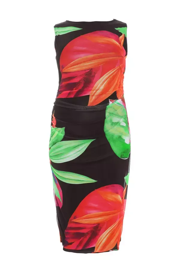 Women Curve Black Tropical Round Neck Midaxi Dress Quiz Clothing Dresses