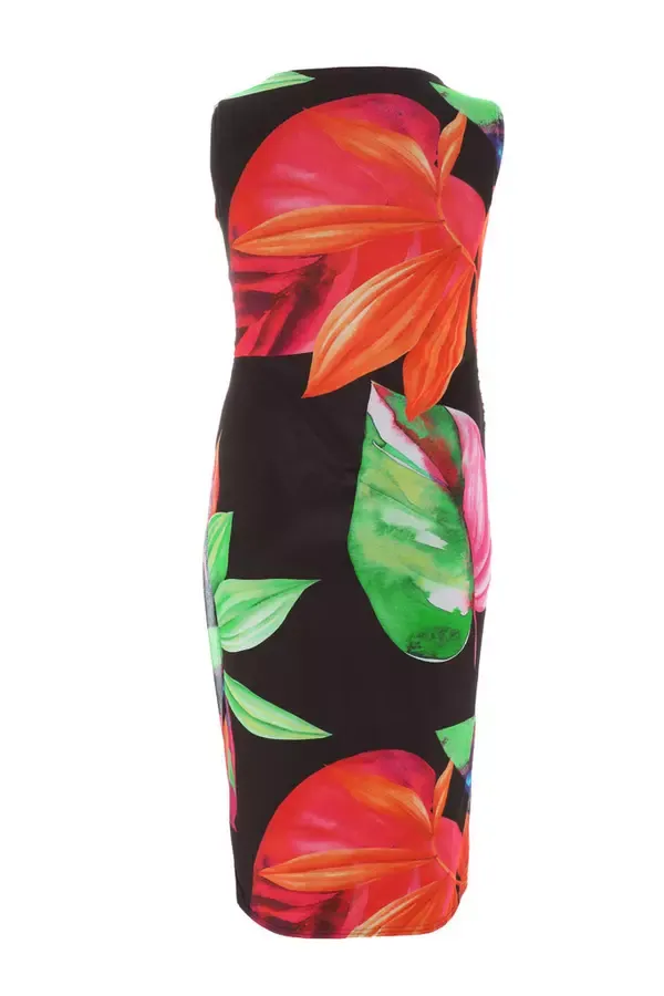 Women Curve Black Tropical Round Neck Midaxi Dress Quiz Clothing Dresses