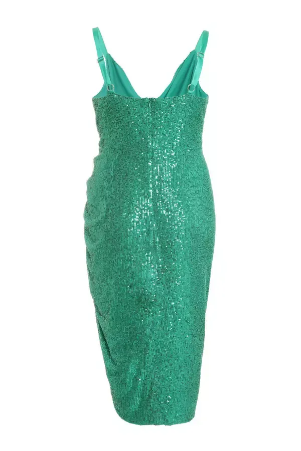 Women Curve Jade Green Sequin Ruched Midi Dress Quiz Clothing Dresses