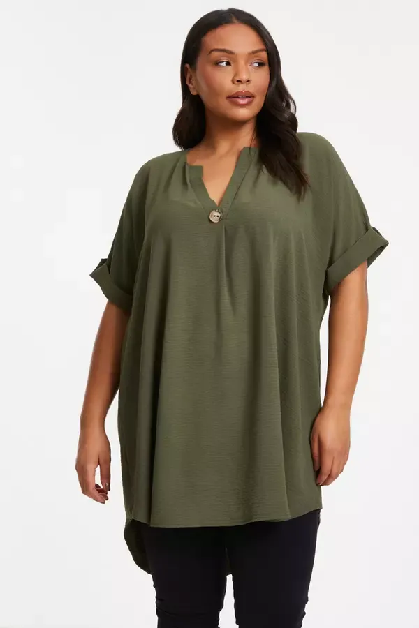 Women Curve Khaki Batwing Tunic Top Quiz Clothing Casual Clothing