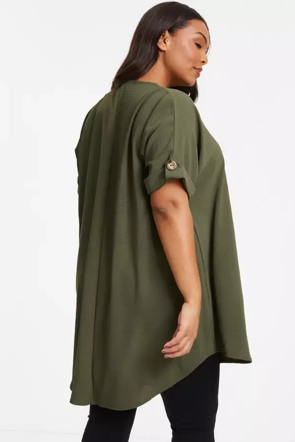 Women Curve Khaki Batwing Tunic Top Quiz Clothing Casual Clothing