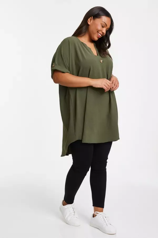 Women Curve Khaki Batwing Tunic Top Quiz Clothing Casual Clothing