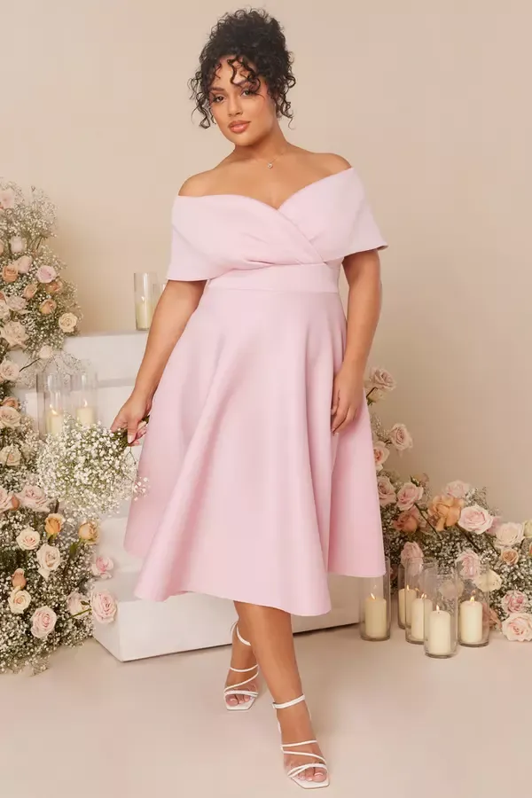 Women Curve Pink Midi Skater Dress Quiz Clothing Dresses