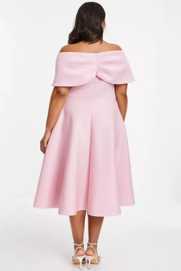 Women Curve Pink Midi Skater Dress Quiz Clothing Dresses