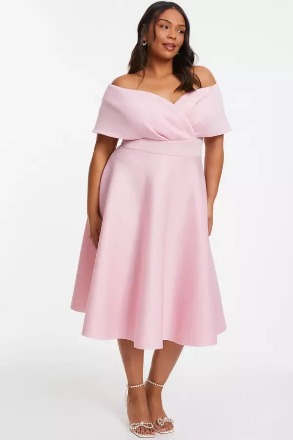 Women Curve Pink Midi Skater Dress Quiz Clothing Dresses