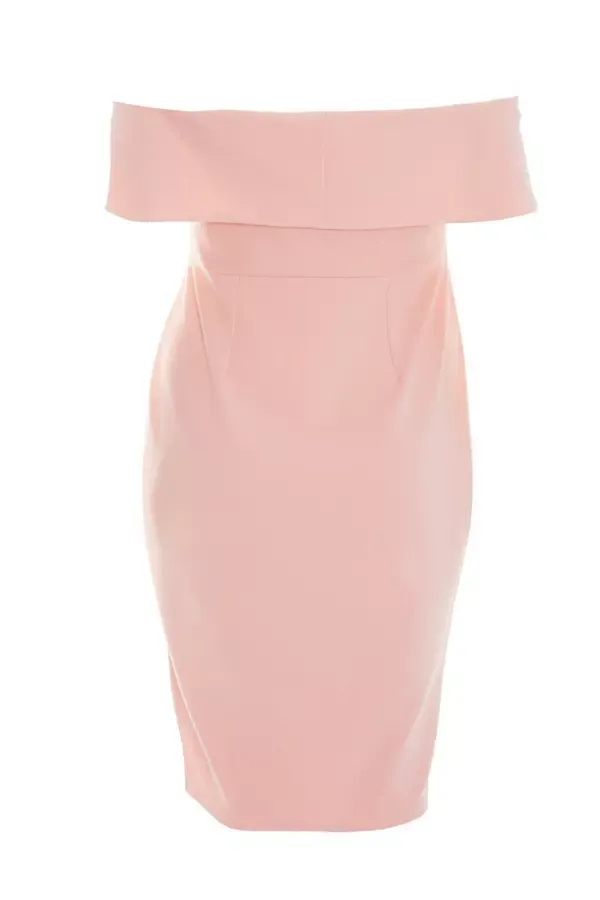 Women Curve Pink Ruched Bardot Midi Dress Quiz Clothing Dresses