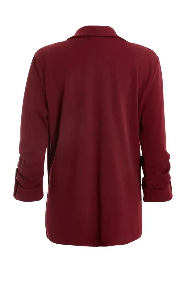 Women Dark Red Ruched Sleeve Blazer Quiz Clothing Casual Clothing