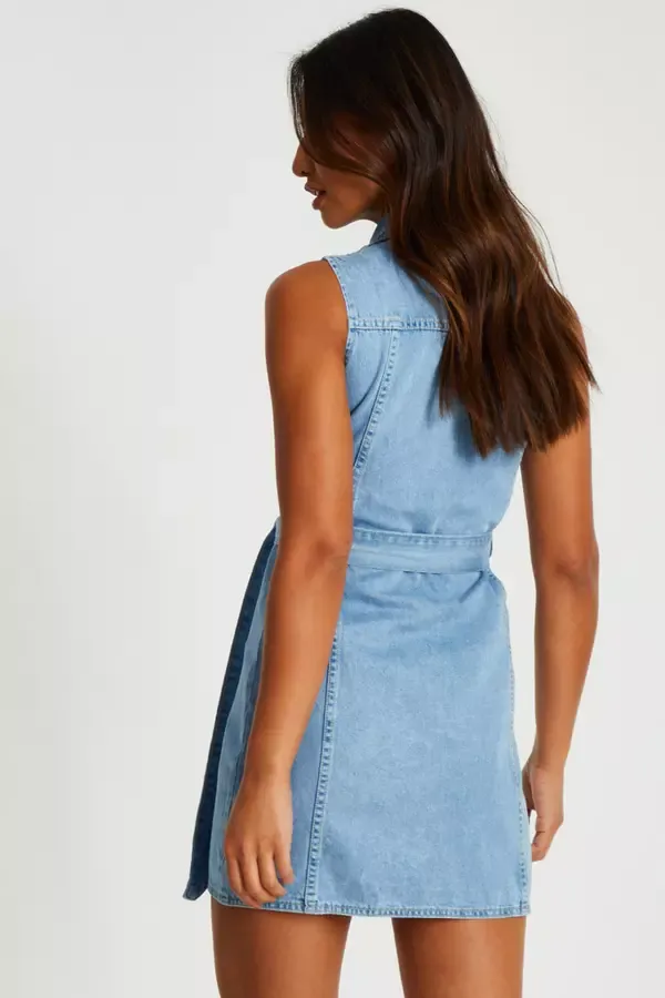 Women Denim Shirt Mini Dress Quiz Clothing Dresses