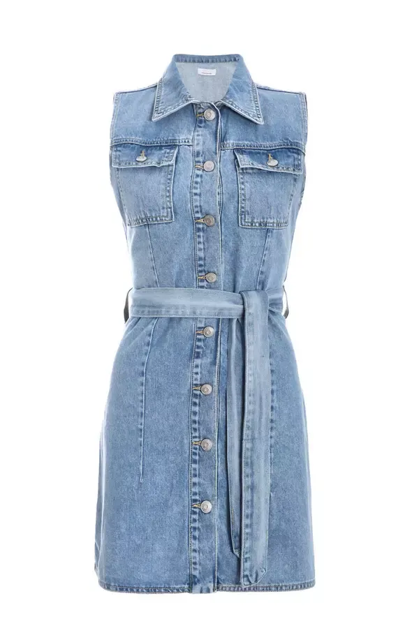 Women Denim Shirt Mini Dress Quiz Clothing Dresses