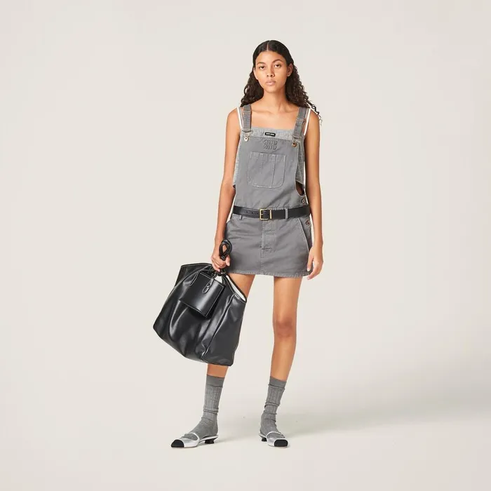 Women Dresses Miu Miu Garmentdyed Gabardine Overall Minidress Iron Gray