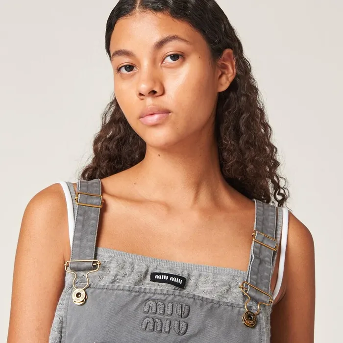 Women Dresses Miu Miu Garmentdyed Gabardine Overall Minidress Iron Gray