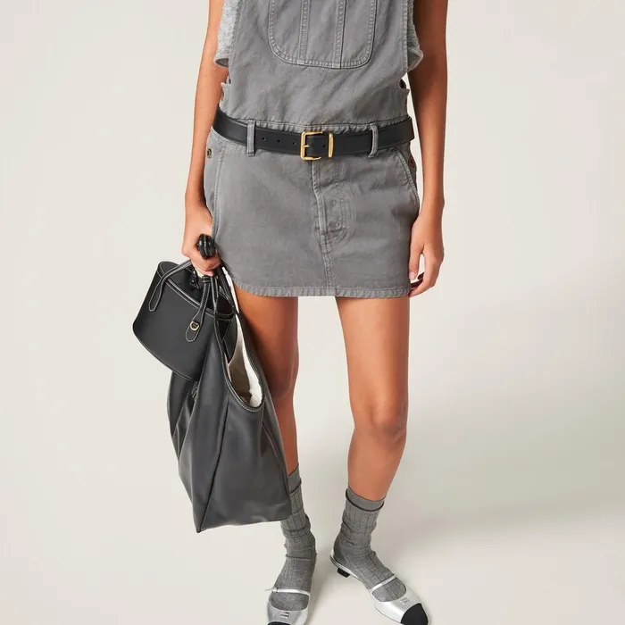 Women Dresses Miu Miu Garmentdyed Gabardine Overall Minidress Iron Gray