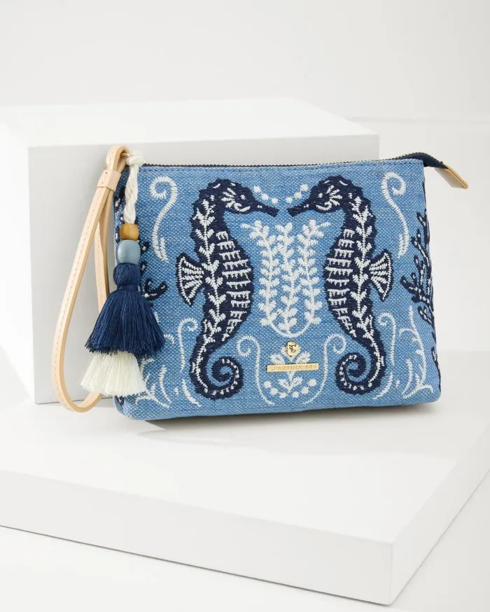 Women Embroidered Carina Crab Wristlet Blue Tommy Bahama Handbags and Clutches