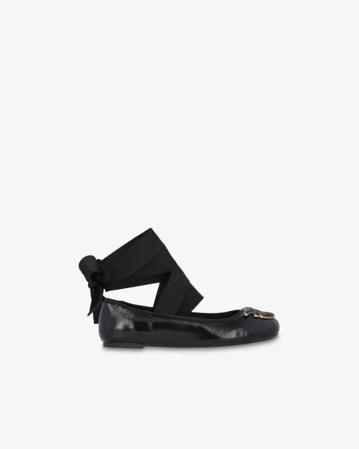Women Flats Pinko Nappa Leather Ballerinas With Removable Ribbons Limo Black Women Flats Pinko Nappa Leather Ballerinas With Removable Ribbons Limo Black