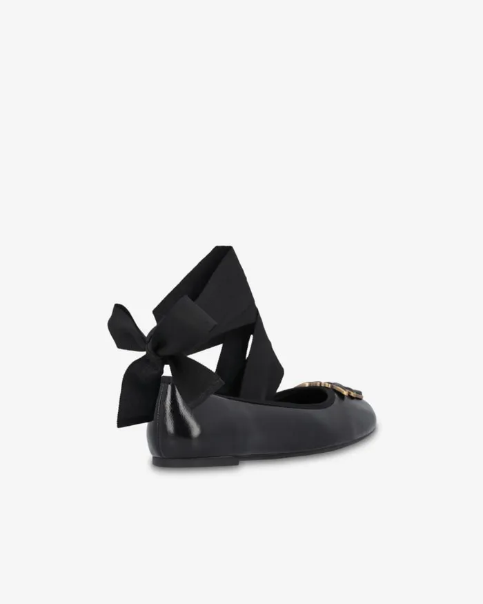 Women Flats Pinko Nappa Leather Ballerinas With Removable Ribbons Limo Black Women Flats Pinko Nappa Leather Ballerinas With Removable Ribbons Limo Black