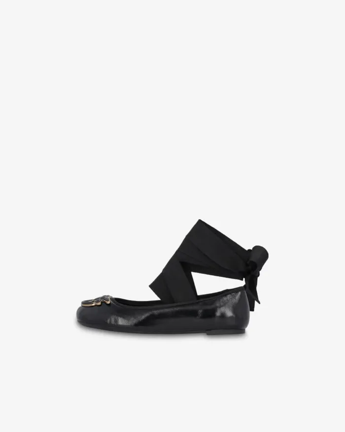 Women Flats Pinko Nappa Leather Ballerinas With Removable Ribbons Limo Black Women Flats Pinko Nappa Leather Ballerinas With Removable Ribbons Limo Black