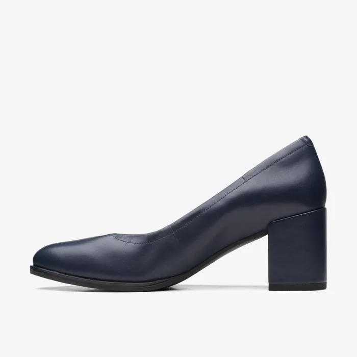 Women Freva 55 Court Navy Leather Clarks Heels and Pumps