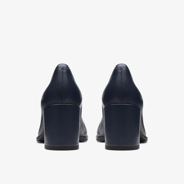 Women Freva 55 Court Navy Leather Clarks Heels and Pumps