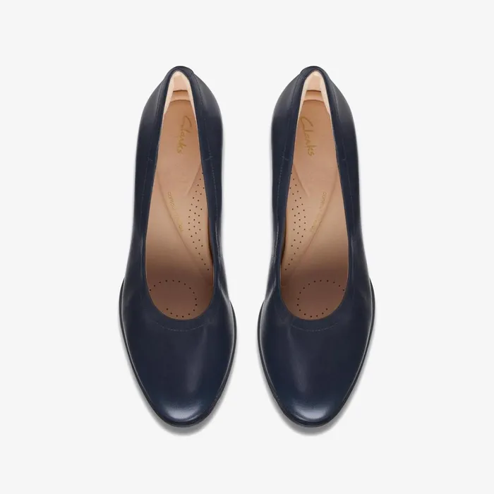 Women Freva 55 Court Navy Leather Clarks Heels and Pumps
