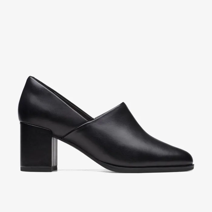 Women Freva 55 Lily Black Leather Clarks Heels and Pumps