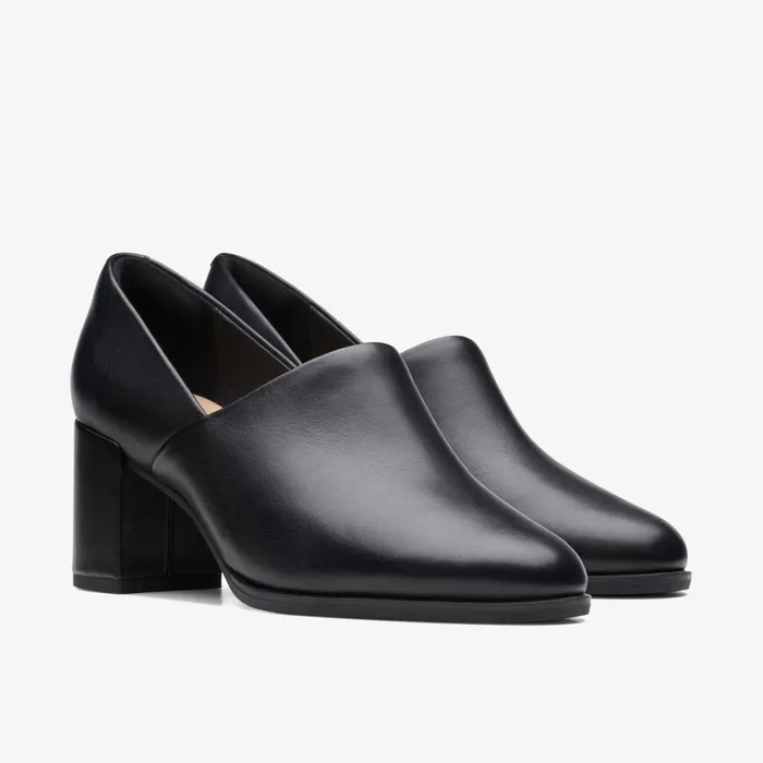 Women Freva 55 Lily Black Leather Clarks Heels and Pumps