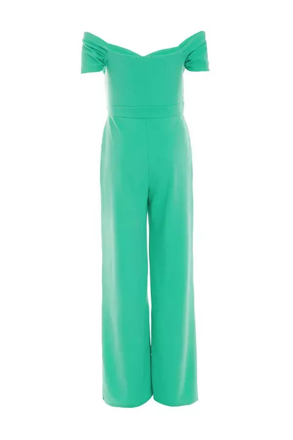 Women Green Bardot Palazzo Jumpsuit Quiz Clothing Going Out