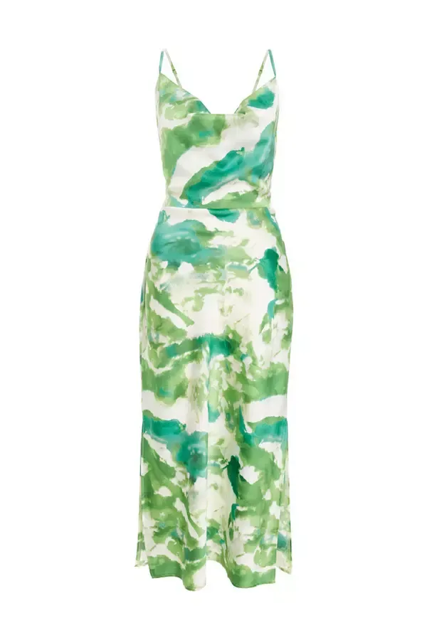 Women Green Marble Print Cowl Neck Midaxi Dress Quiz Clothing Dresses