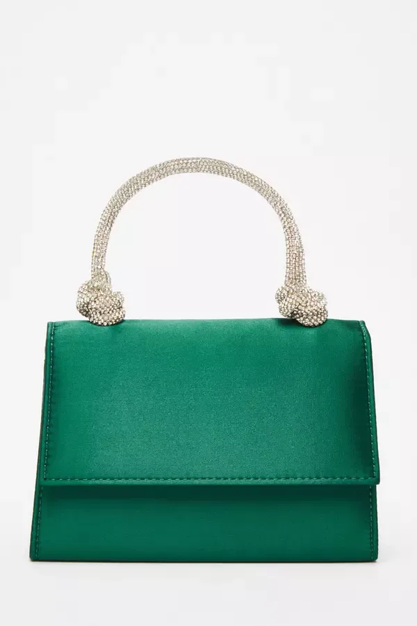 Women Green Satin Top Handle Bag Quiz Clothing Bags