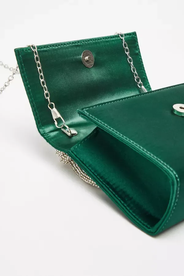 Women Green Satin Top Handle Bag Quiz Clothing Bags