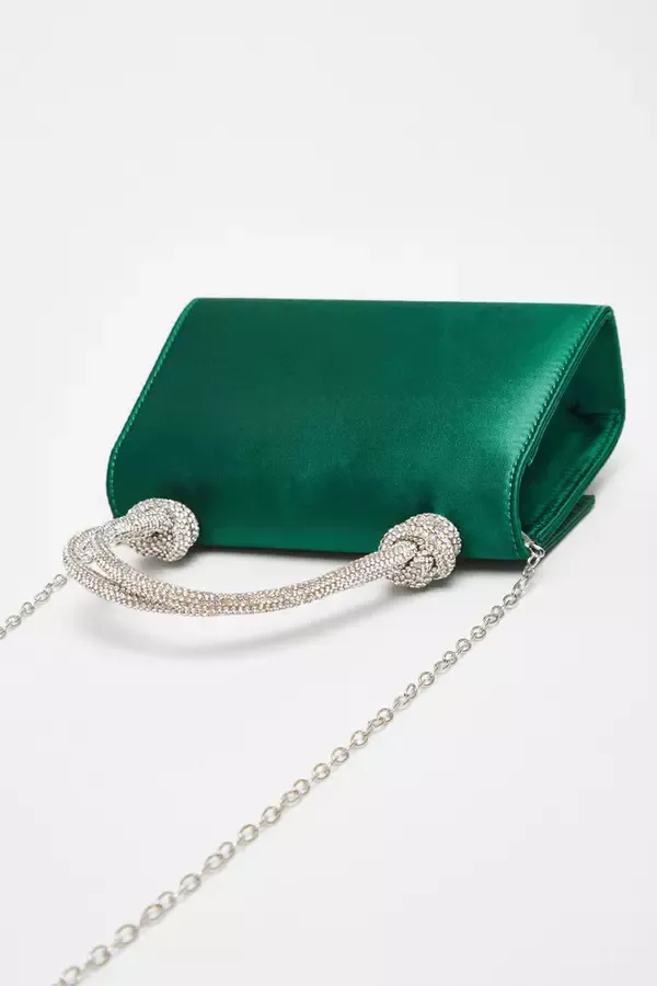 Women Green Satin Top Handle Bag Quiz Clothing Bags