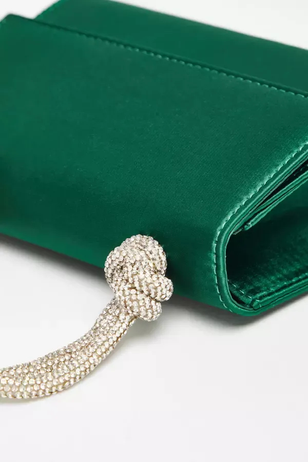 Women Green Satin Top Handle Bag Quiz Clothing Bags