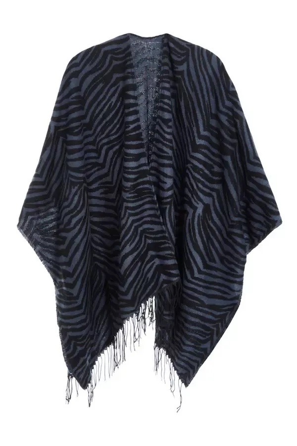Women Grey Animal Print Cape Quiz Clothing Capes and Ponchos