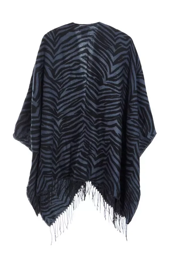 Women Grey Animal Print Cape Quiz Clothing Capes and Ponchos