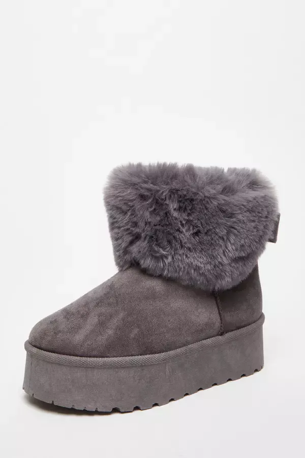Women Grey Faux Suede Ankle Boots Quiz Clothing Ankle Boots