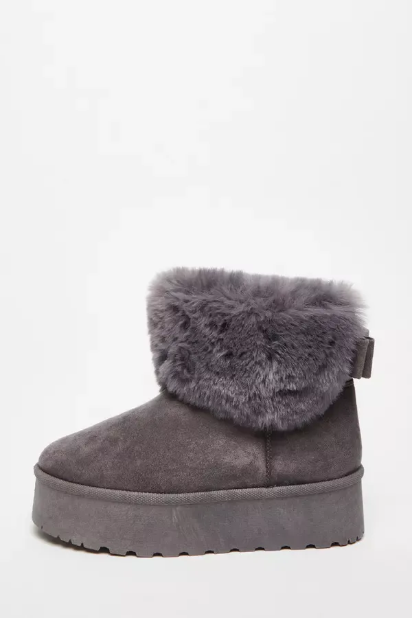 Women Grey Faux Suede Ankle Boots Quiz Clothing Ankle Boots