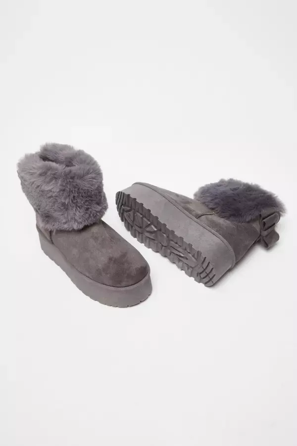 Women Grey Faux Suede Ankle Boots Quiz Clothing Ankle Boots