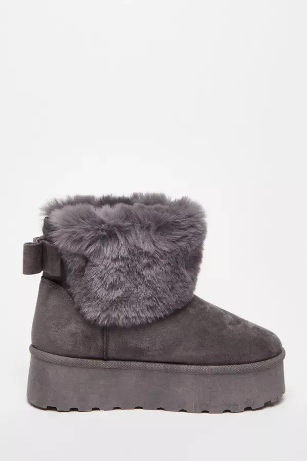 Women Grey Faux Suede Ankle Boots Quiz Clothing Ankle Boots