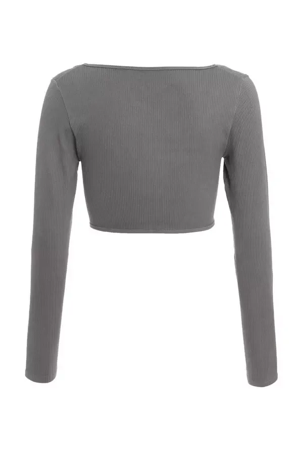 Women Grey Ribbed Crop Top Quiz Clothing Casual Clothing