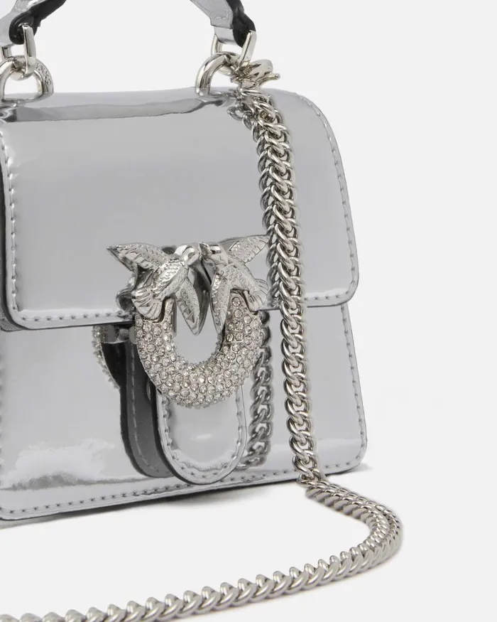 Women Handbags Pinko Metallic Micro Love Bag With Thin Shoulder Strap Silvershiny Nickel Women Handbags Pinko Metallic Micro Love Bag With Thin Shoulder Strap Silvershiny Nickel