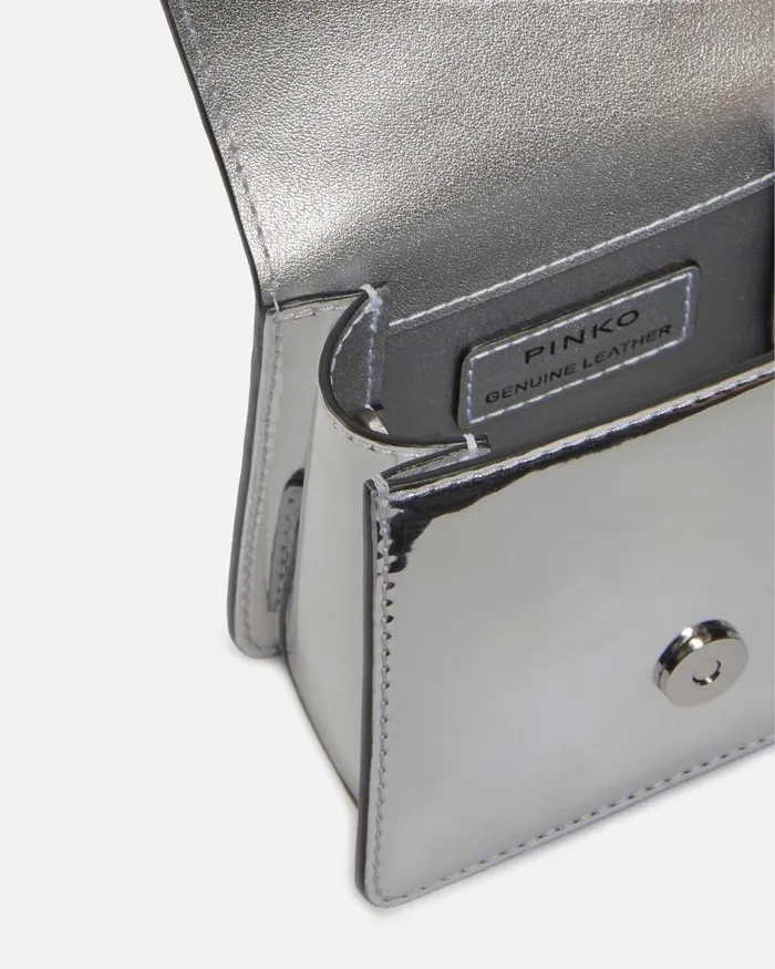 Women Handbags Pinko Metallic Micro Love Bag With Thin Shoulder Strap Silvershiny Nickel Women Handbags Pinko Metallic Micro Love Bag With Thin Shoulder Strap Silvershiny Nickel