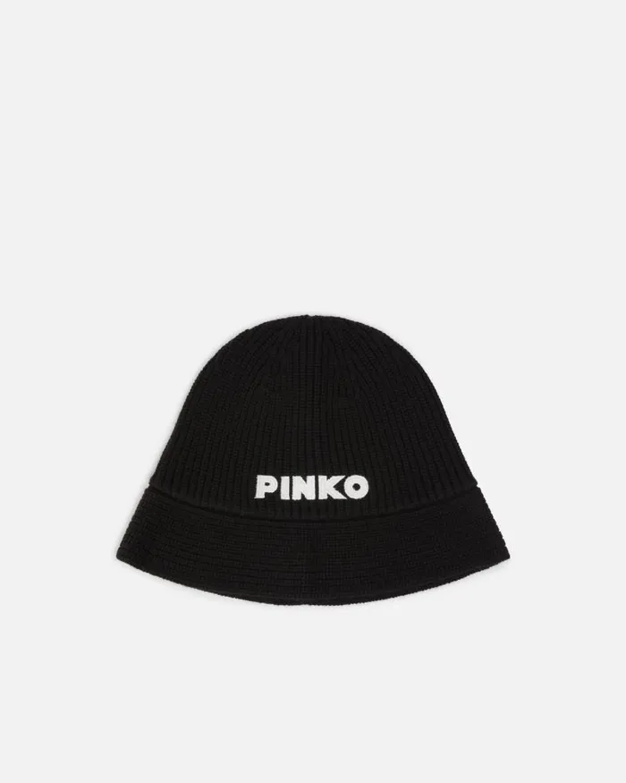 Women Hats Pinko Wool Bucket Hat With PINKO Logo Limo Black