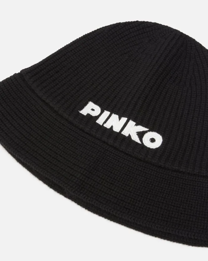 Women Hats Pinko Wool Bucket Hat With PINKO Logo Limo Black Women Hats Pinko Wool Bucket Hat With PINKO Logo Limo Black