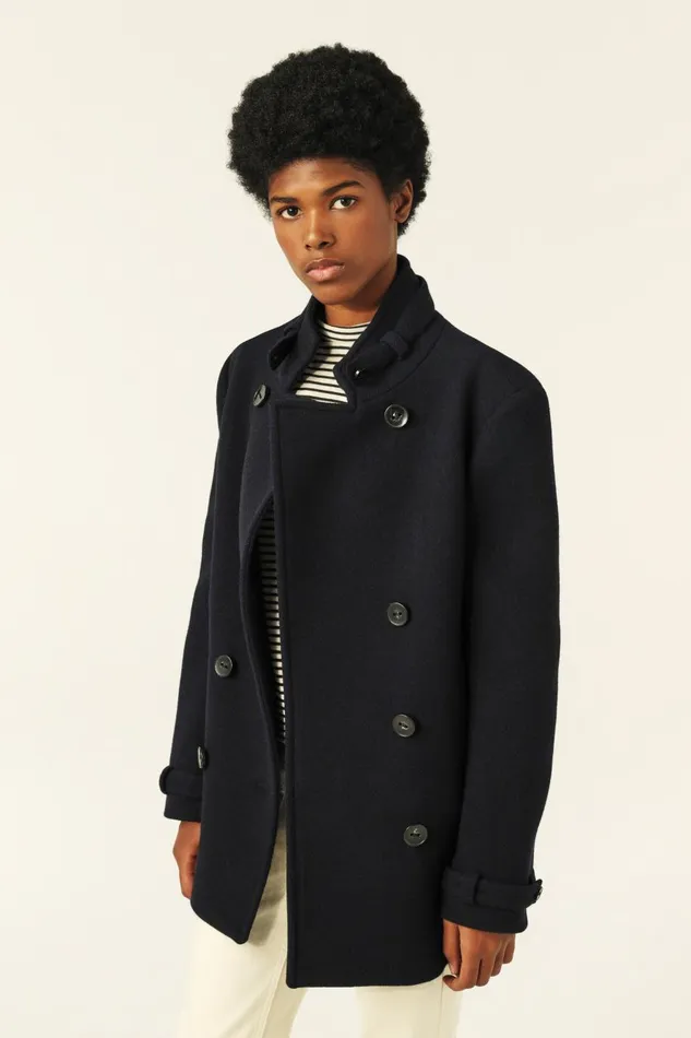 Women Jackets and Coats Baandsh StandUp Collar Peacoat Tanais Blue