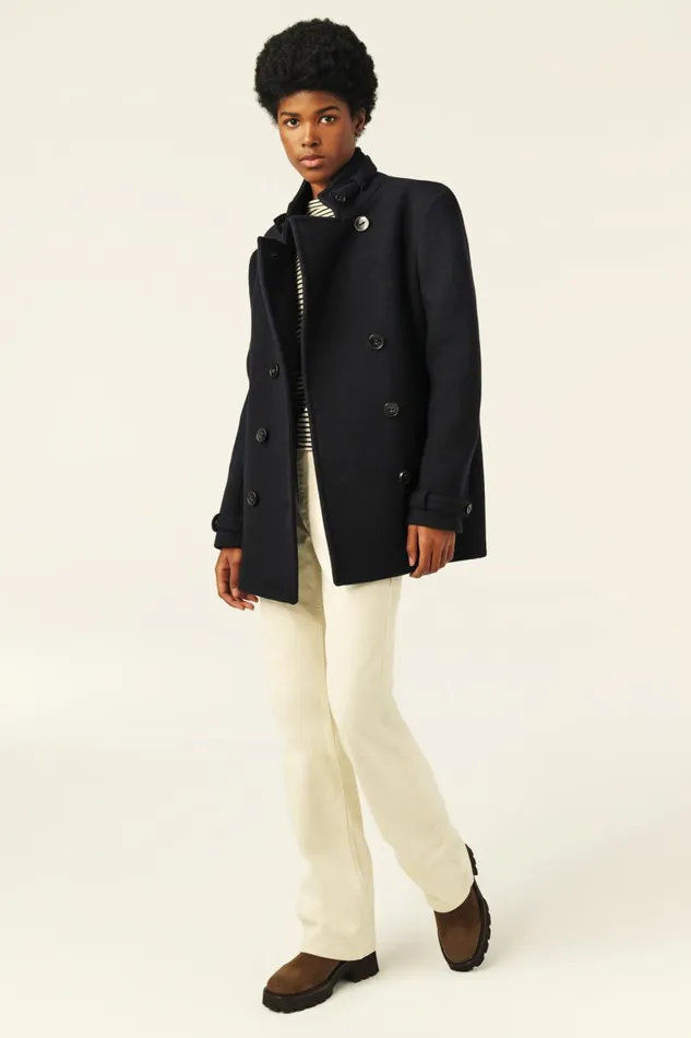 Women Jackets and Coats Baandsh StandUp Collar Peacoat Tanais Blue