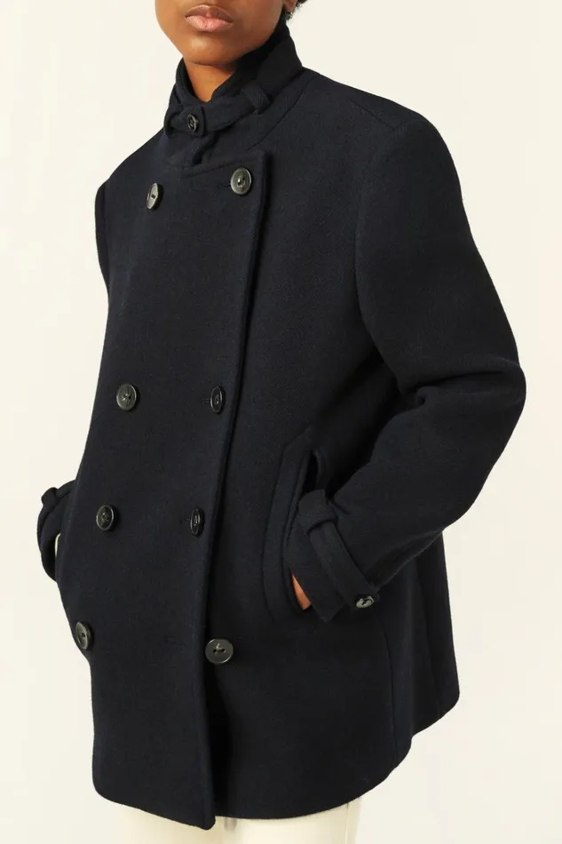 Women Jackets and Coats Baandsh StandUp Collar Peacoat Tanais Blue