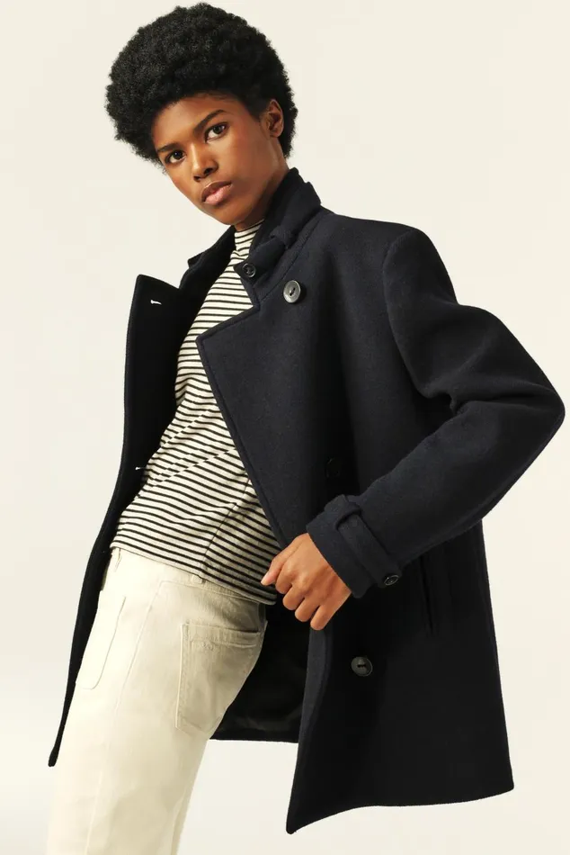 Women Jackets and Coats Baandsh StandUp Collar Peacoat Tanais Blue