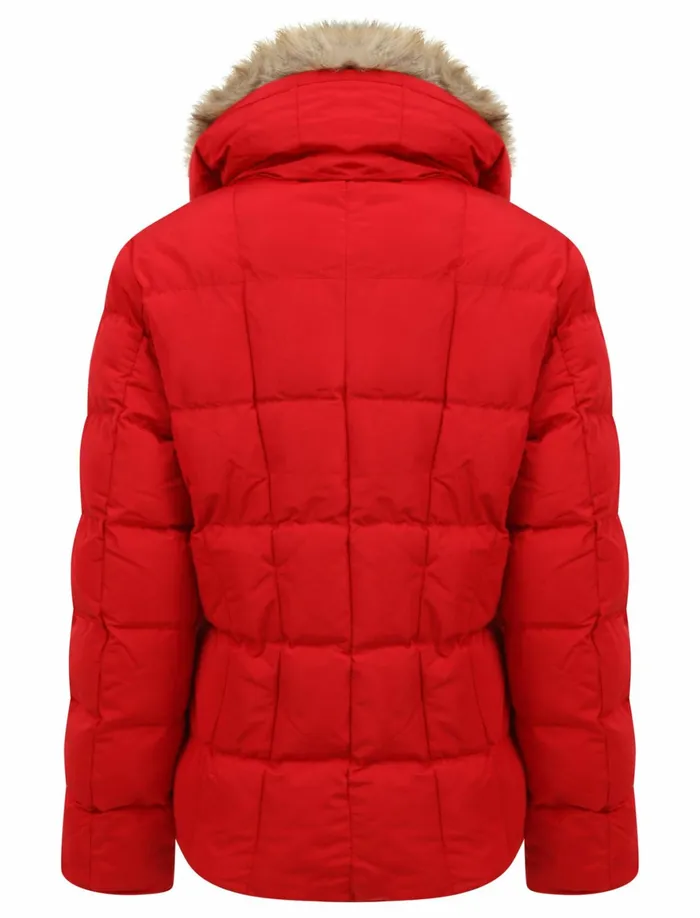 Women Jackets and Coats Tokyo Laundry Bertie Funnel Neck Quilted Puffer Jacket With Detachable Fur Trim In Crimson 8211 Tokyo Laundry Red