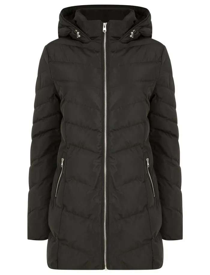 Women Jackets and Coats Tokyo Laundry Safflower 2 Longline Quilted Puffer Coat With Hood In Black 8211 Tokyo Laundry Black