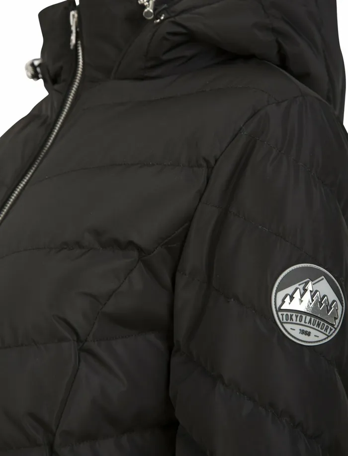Women Jackets and Coats Tokyo Laundry Safflower 2 Longline Quilted Puffer Coat With Hood In Black 8211 Tokyo Laundry Black