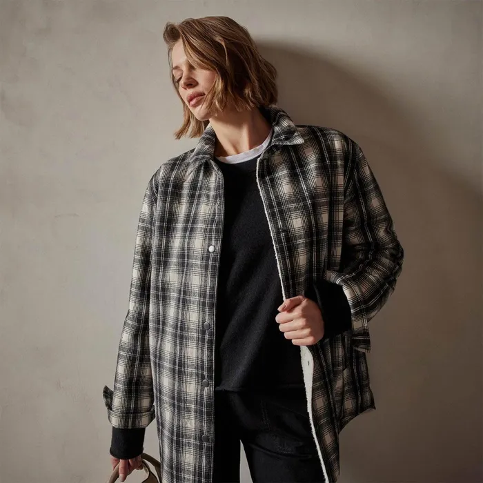 Women JacketsOuterwear James Perse Sherpa Lined Plaid Jacket Blackwhite
